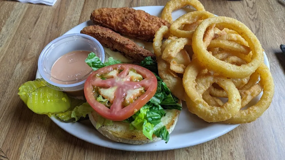 Chicken Sandwich and Onion Rings