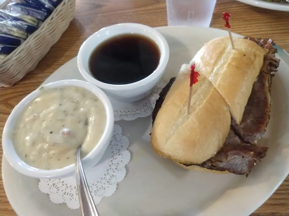 French Dip Sandwich and Clam Chowder